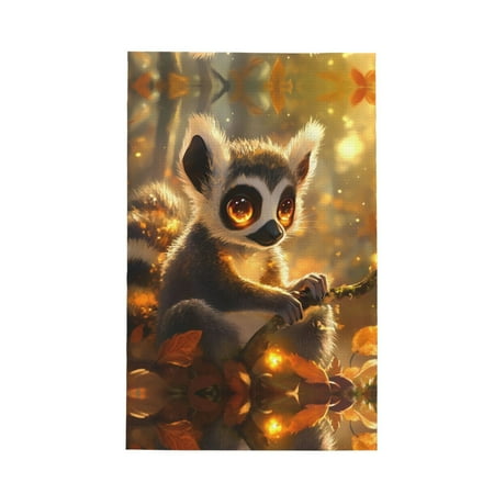 

Absorbent Kitchen Towels Autumn Maple Leaf Cute Lemur Quick Drying Dish Towels for Kitchen Drying Soft Hand Towels with Lanyard for Kitchen Decor