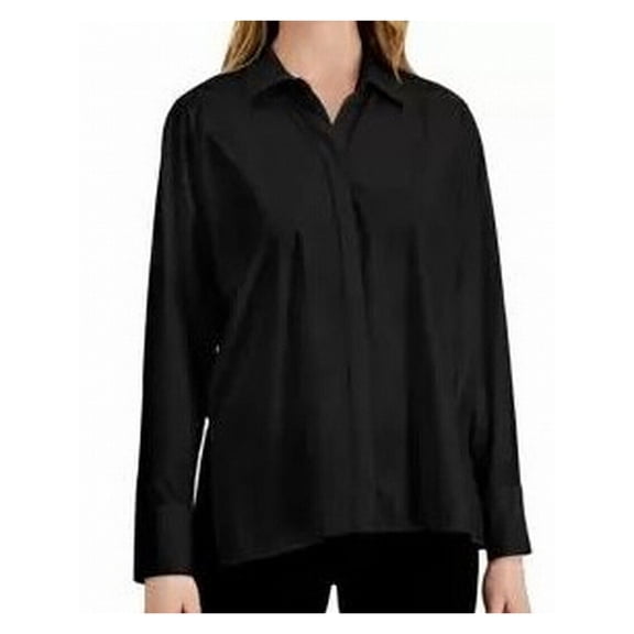 ALFANI Womens Black Cuffed Sleeve V Neck Wear To Work Blouse Petites PS