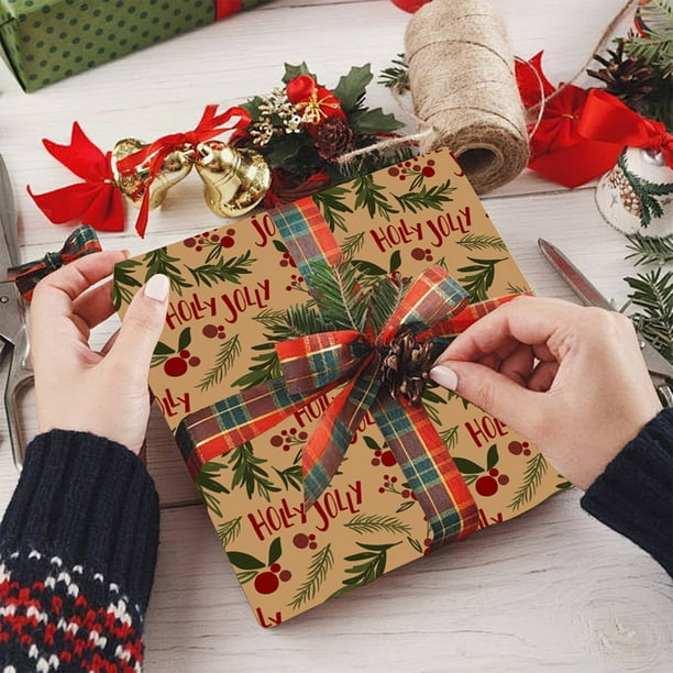 Papel de regalo para decoración navideña, papel de regalo para niños, caja de regalo para árbol de Navidad, papel kraft para ramo, 39,37 x 27,55 pulgadas, decoración de Halloween, decoración de otoño,