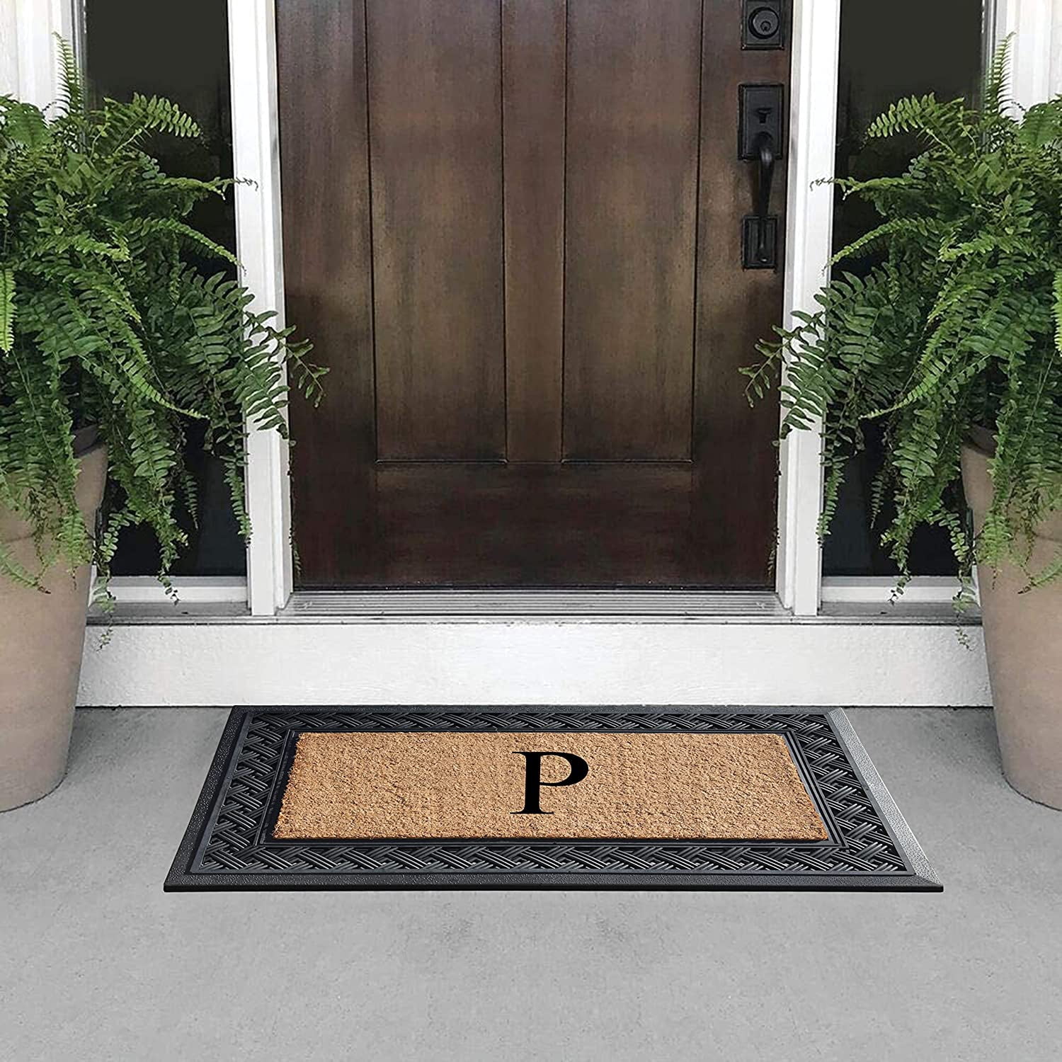 A1 Home Collections Paisley Rubber and Coir Outdoor Doormat, Non-Slip Backing, Black/Beige 23 x 38