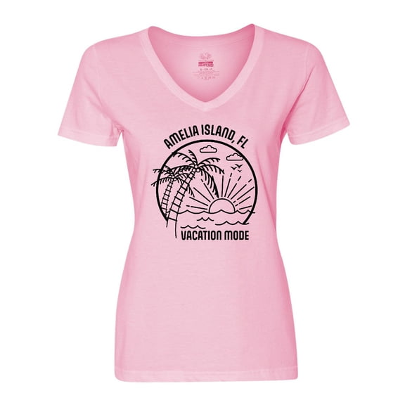 Inktastic Summer Vacation Mode Amelia Island Florida Women's V-Neck T-Shirt