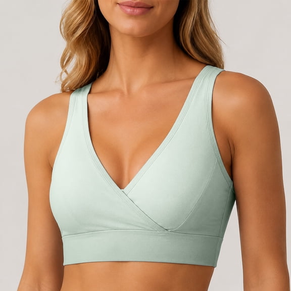 Lumistal Bras for Women No Underwire V Neck Sports Bra Wide Removable Padded Yoga Bra Medium Support Seamless Workout Bra Dancewear Bras for Women M