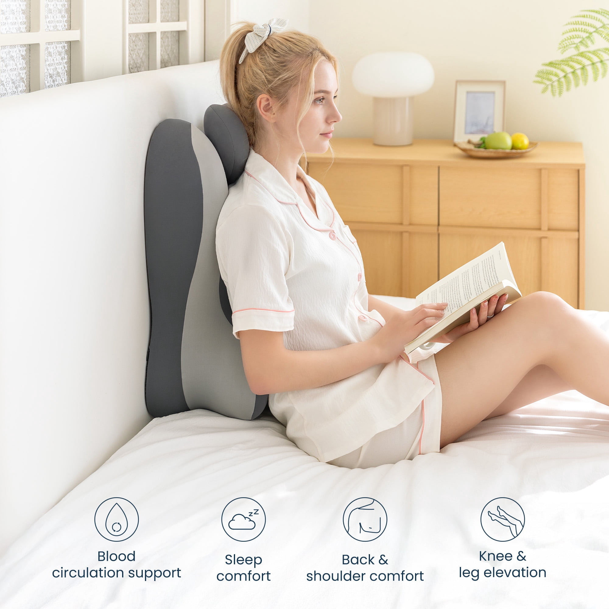 SLEEP ZONE Memory Foam Reading Pillow, Multi-Position Support Bed Pillow for Petite Adults, Reading Tools, Fun Couple Pillows Prone Back and Knee Support Leg Elevation with Washable Cover, Gray