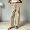 thumbnail image 6 of Lmueinov Women Summer Drawstring Waist Wide Leg Pants Linen Blend Elastic Waist Casual Trousers with Pockets Soft Breathable Summer Pants, 6 of 7