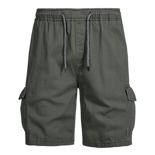Drawstring Cargo Shorts for Mens - Cotton Overalls Shorts - Simple Solid Color Five Point Pants - Regular Fit Cargo Trunks - Hiking Shorts