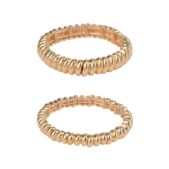 Time and Tru Adult Women's Gold-Tone Textured Metal Stretch Bracelet Set, 2 Piece