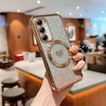 thumbnail image 3 of for Samsung Galaxy S21 Plus Case Glitter, Clear Magnetic Case with Luxury Love Heart Pattern [Compatible with MagSafe] Bling Sparkle Plating Soft TPU Slim Shockproof Cover Women Girls, Gold, 3 of 11