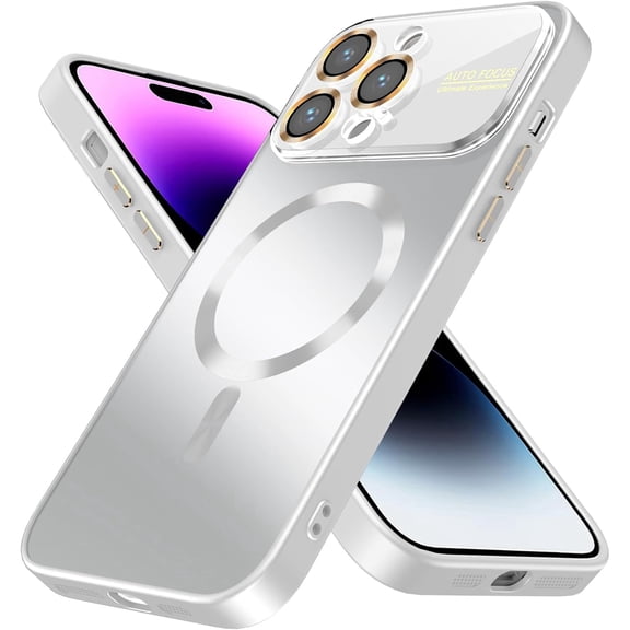 Dteck Magnetic for iPhone 15 Plus Case with Full Camera Lens Protector, Compatible with MagSafe, Military Grade Drop Protection Scratch Resistant Matte Shockproof Phone Cover for iPhone 15 Plus,White