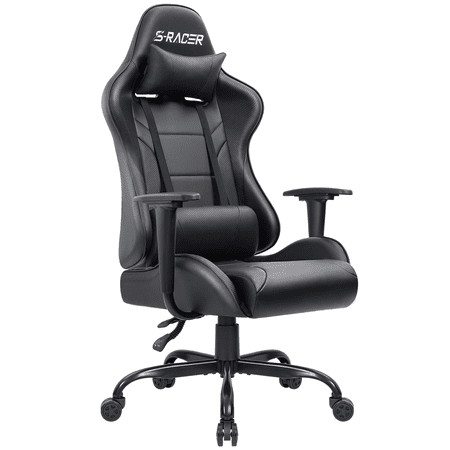 Lacoo Gaming Chair in Home Office PU Leather Reclining Gaming Chair Adjustable Adjustable Headrest and Lumbar Pillow, Black