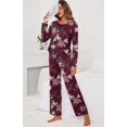 thumbnail image 2 of Pyjama à Manches Longues pour Femmes, Col Rond Doux, FP-Rouge Vin, 2 of 5