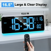 XREXS Digital Wall Clock Large Display, 16.5 LED Wall Clock with 6 Color Changes Night Lights, Auto DST, Count Up/Down Timer Clock with Remote Control for Living Room Bedroom Office Wall Decor