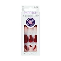 KISS imPRESS No Glue Needed Press On Nails, Design, Fade Into You, Red, Medium Almond, 30 Count