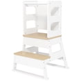 thumbnail image 1 of Qaba 2-in-1 Kitchen Helper Tower with Chalkboard - White Step Stool for Bathroom, Kitchen & Learning Activities - Sturdy MDF & Pine Design, 1 of 7