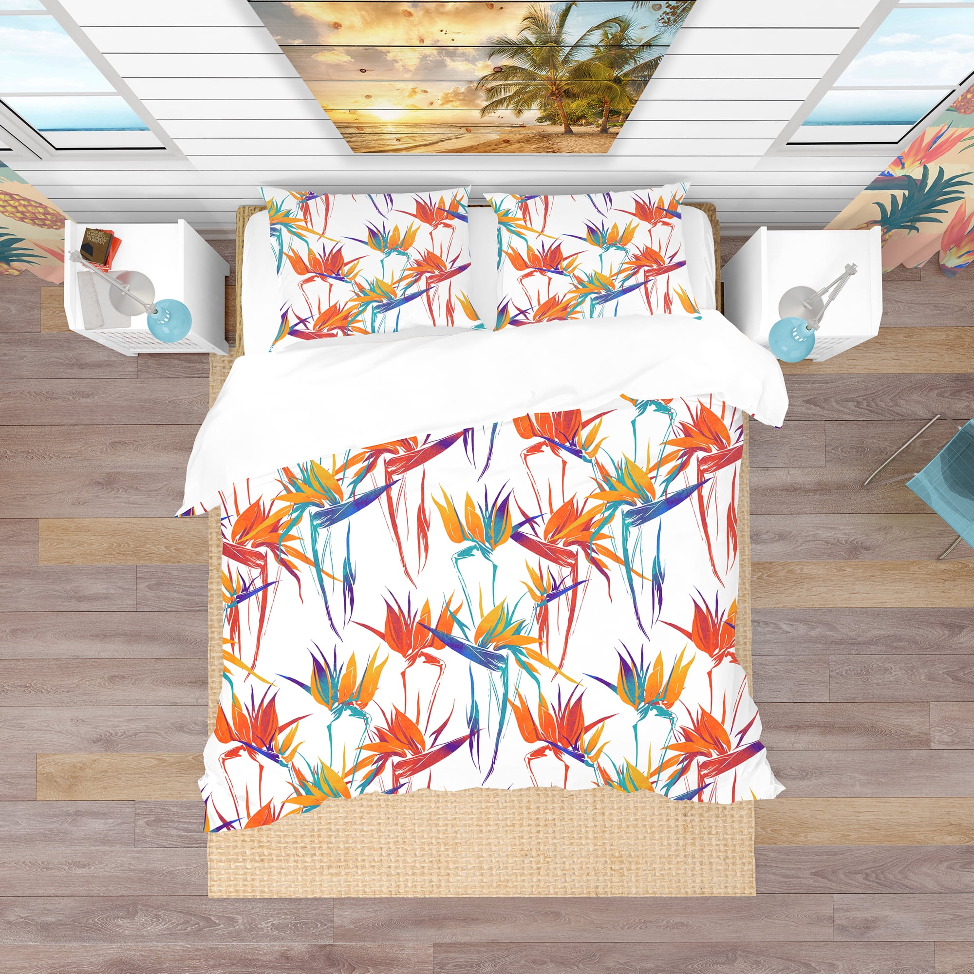 Designart 'Imprints Strelitzia Flowers Mix Repeat Pattern' Tropical Duvet Cover Set