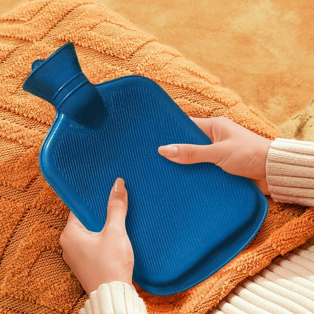 Bolsa de agua caliente para calentar manos y pies, bolsa gruesa para cama (azul goma)