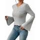 thumbnail image 1 of Tops Cortos de Acampanada para Mujer, Elegantes, Informales, con Cuello Redondo y Ribete de Lechuga, Acanalados y Ajustados Gris M, 1 of 9