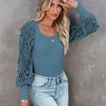 thumbnail image 6 of AXXD Blue Basic Summer Tops for Women 2024 Lace Trendy Round-Neck Long Sleeve Casual T-shirt Top Solid Blouse, 6 of 9