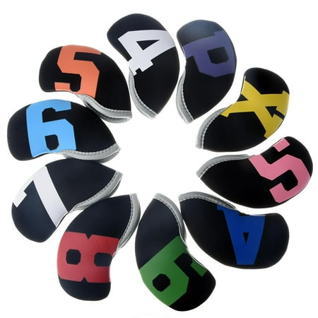 10x Neoprene Golf Iron Headcovers Anti Scratch Wedges Covers with Number Tag   black and color  70mmx130mm