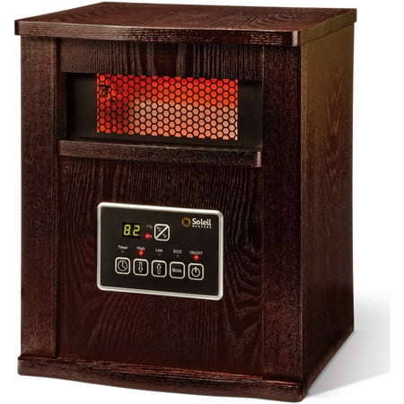 Soleil Infrared 4-Element Quartz Electric Room Space Heater with Remote, 750/1500 Watt, Walnut Color Cabinet,