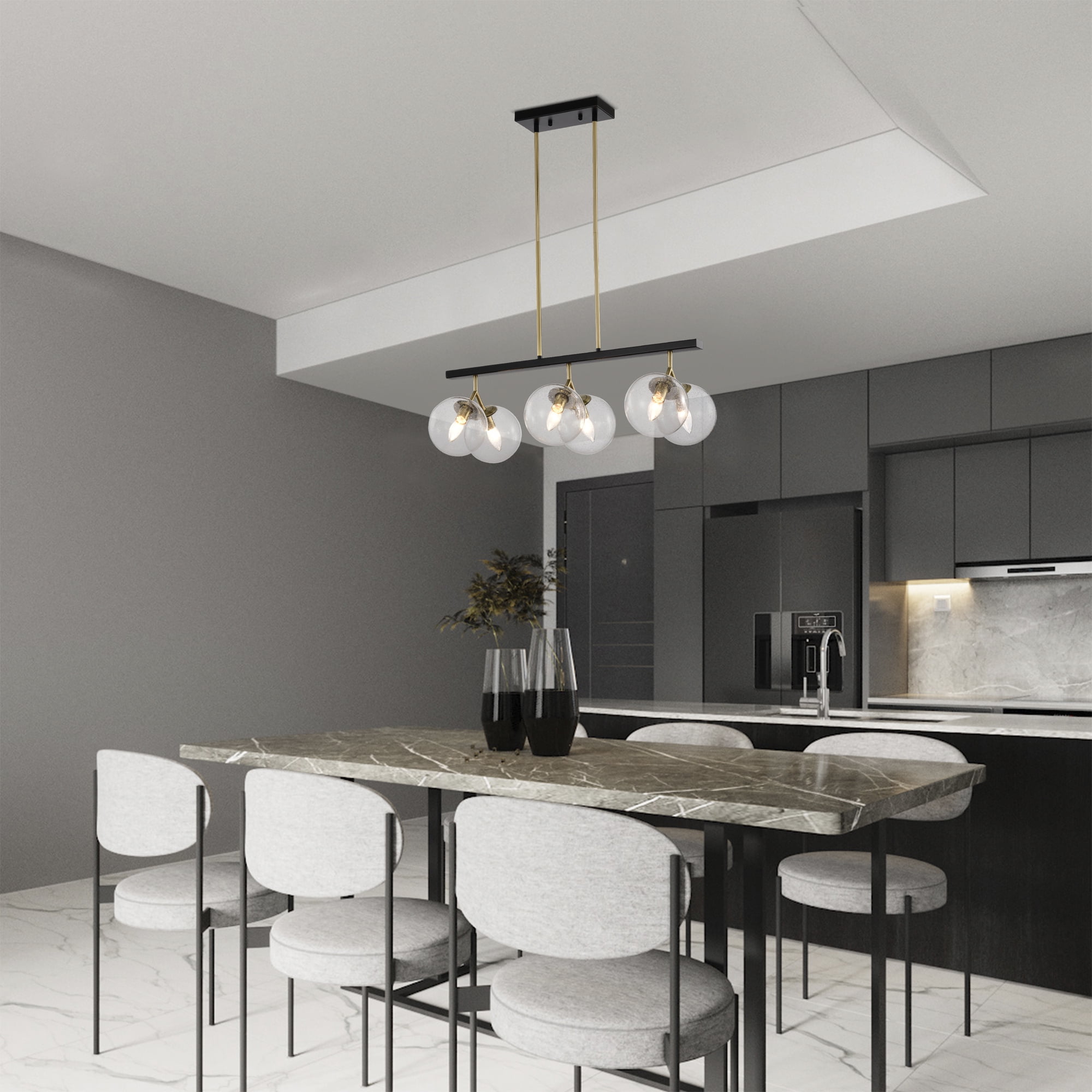 Maxwell 28.3 in. 6-Light Indoor Matte Black and Brass Finish Chandelier with Light Kit