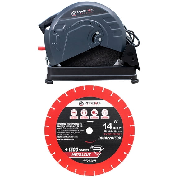 MARAGA Cortadora de Metales 2,400W + Disco de Diamante 14” para Corte de Precisión Industrial (Kit)