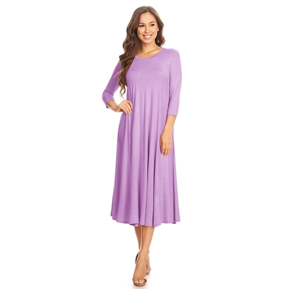 Women's Casual Basic Comfy 3/4 Sleeve Flare A-line Midi Long Maxi Dress
