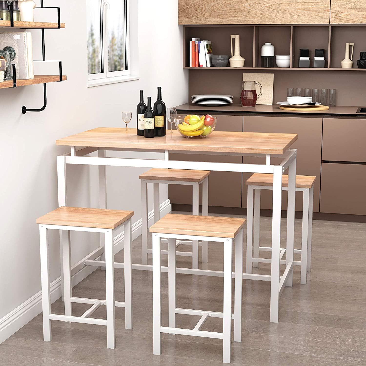 Dklgg Dining Room Set 5 Piece Modern Small Kitchen Table With 4 Stools Wood Metal Walmart Com Walmart Com