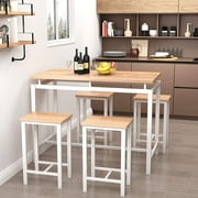 DKLGG 5-Piece Dining Table Set Modern Small Kitchen Table Set with 4 Stools 35 inches Height Beige