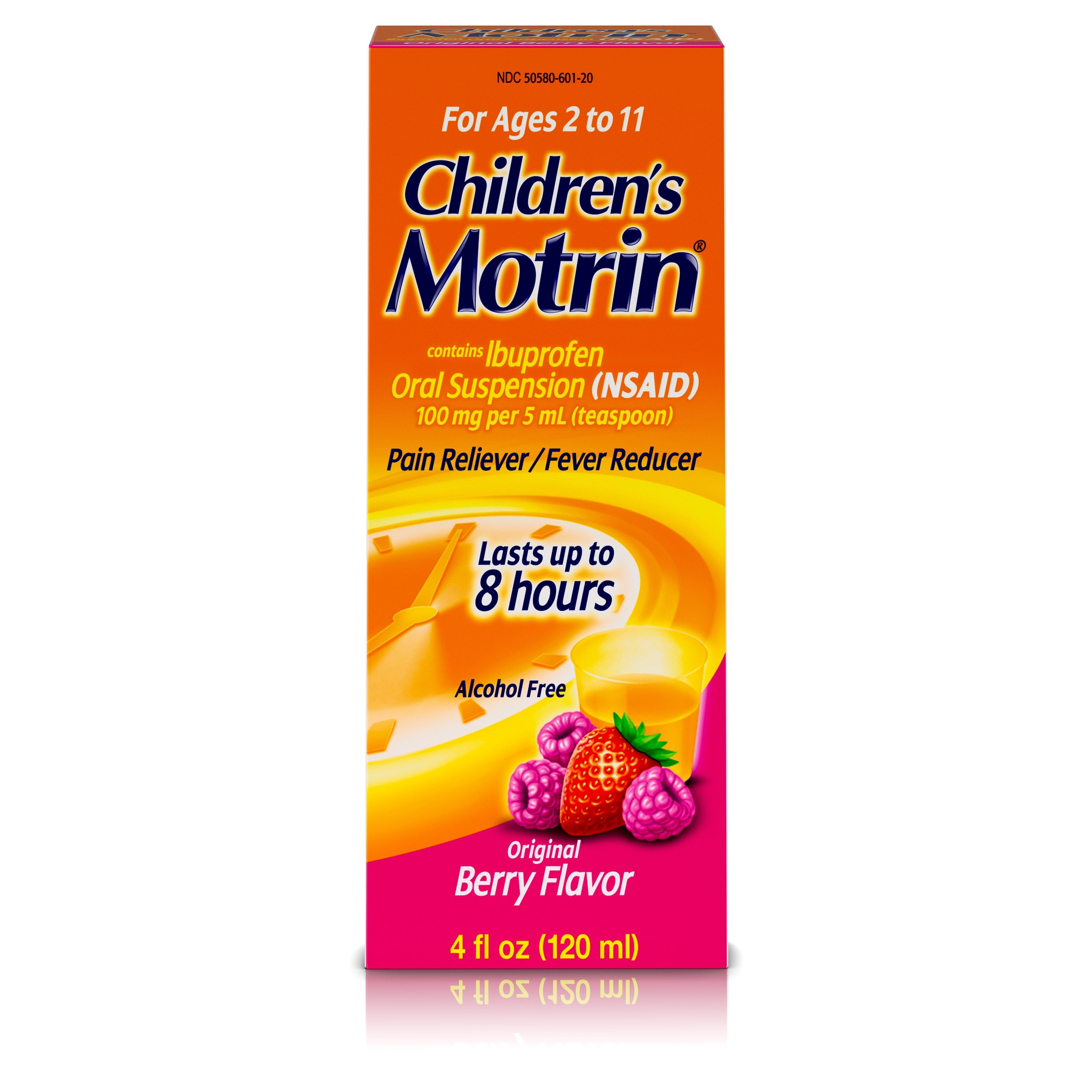 Children Motrin Dye-Free Pain & Fever Reducer Original Berry 4 oz, 2-Pack