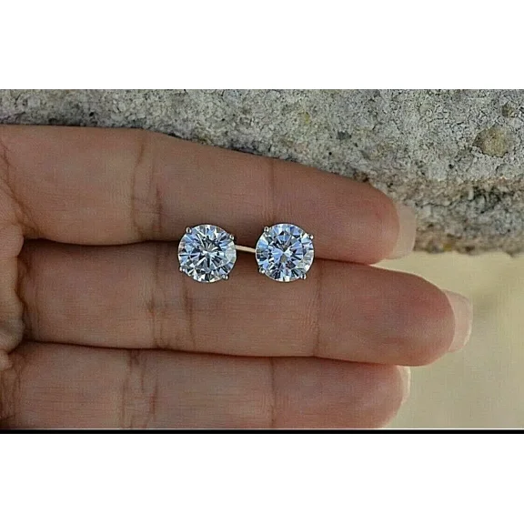 2Ct Round Cut Lab Created Diamond Solitaire Push Back Stud Earrings 14K White Gold Plated