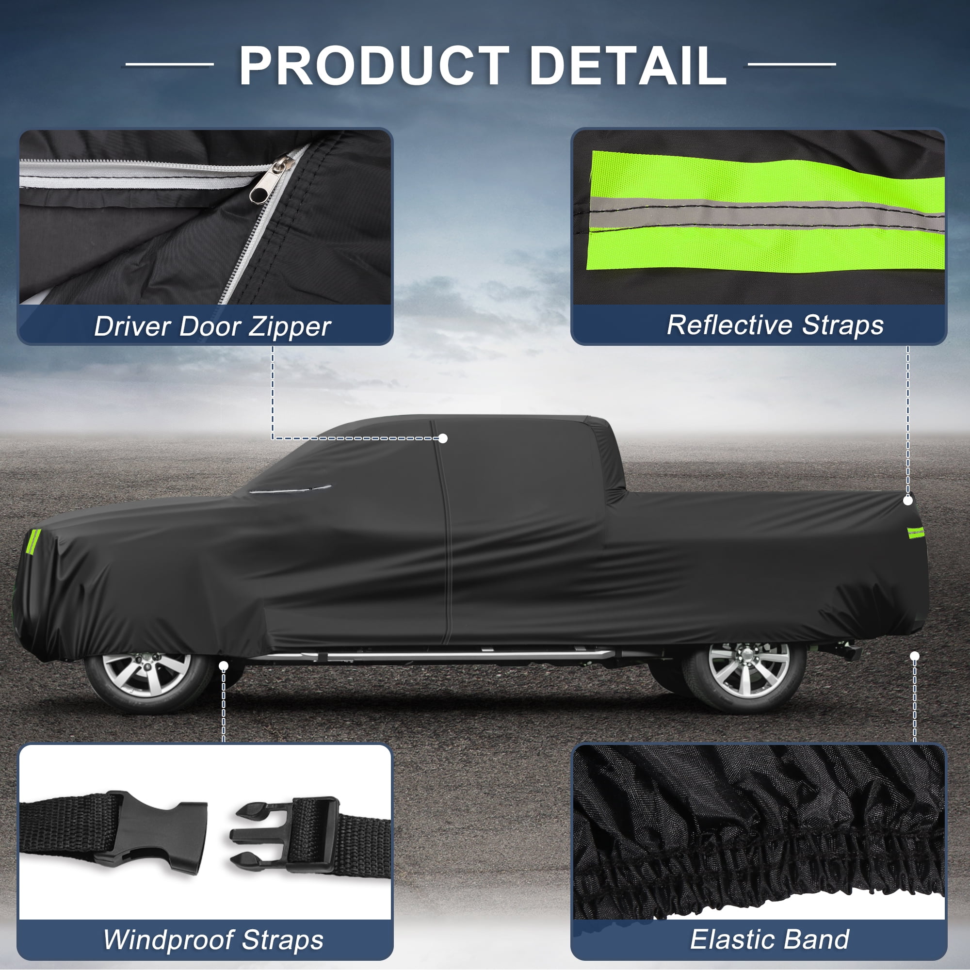 Unique Bargains 1Pc Car Cover 210D-PU Universal Black 266.14"×67.72"×73.62"
