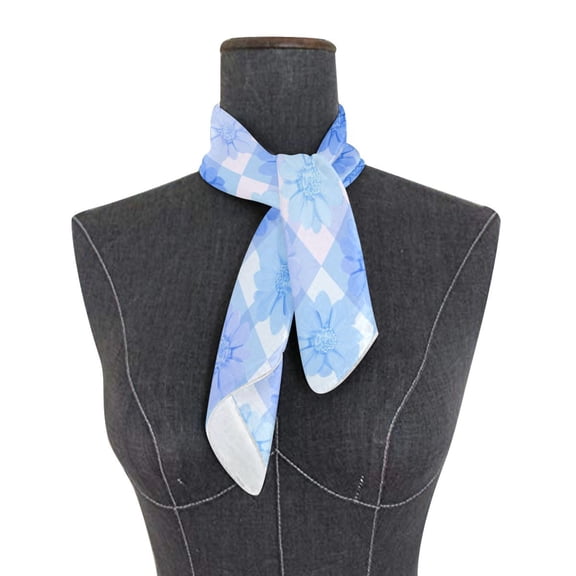 Square Scarf 24x24 Inch Cute Blue Gingham Flowers Silky Satin Sun Protection Neck Scarf for Women Multi-Purpose Head Wrap Bandana for Hair Bag Decoration