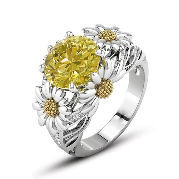 Copper Sunflower Ring 9mm Wide Prong Setting Copper Flower Ring For Women Gift Minimalist Jewelry Everyday Wear
