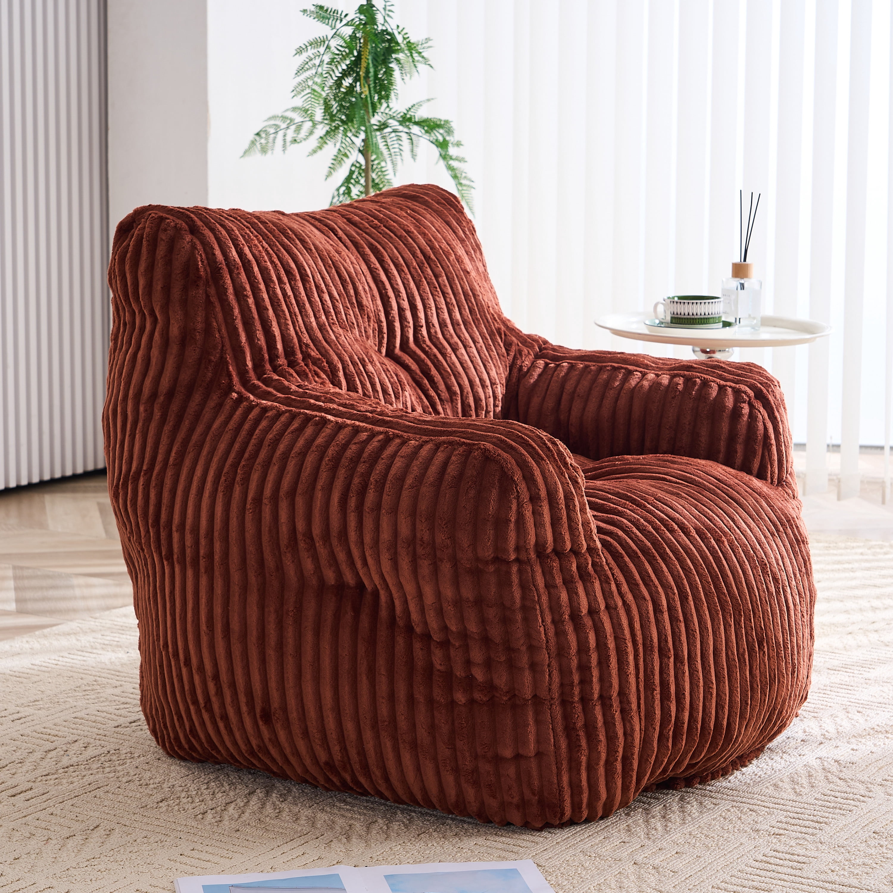 Soft Fluffy Corduroy Fabric Bean Bag Chair Filled With Memory Sponge,Red