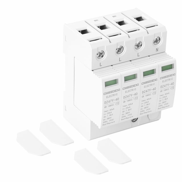 Generic 4P 385V Surge Protection Module with LED Indicator, 35mm DIN Rail Mount, Fireproof & Corrosion-Resistant, 40kA Max Discharge, 20kA Nominal, 1.8kV Protection Level, -40℃ to 80℃ Operating Range