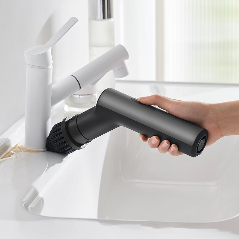 HOTO Cordless Electric Spin Scrubber, IPX7 Full Body Waterproof Long Handle Scrub Brush with 6 Brush Heads for Bathroom Tile Floor Shower