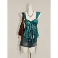 thumbnail image 4 of Teal Floral Print Asymmetrical Hem Tie-Front Peplum Mesh Tank Top For Women, 4 of 8