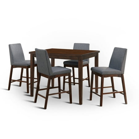 - Furniture of America Aric Mid-Century 5-Piece Counter Height Dining Set, Brown Cherry
