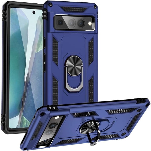 REQO Designed for Google Pixel 7 Pro Case, Military-Grade Metal Ring Holder Kickstand 15ft Drop Tested Shockproof Cover Case for Pixel 7 Pro Blue