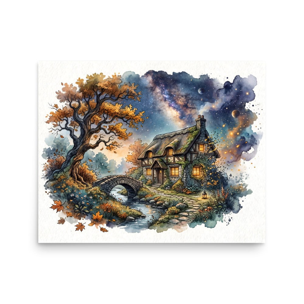 Cozy Fantasy Cottage Wall Art Print Scenic Landscape Decor