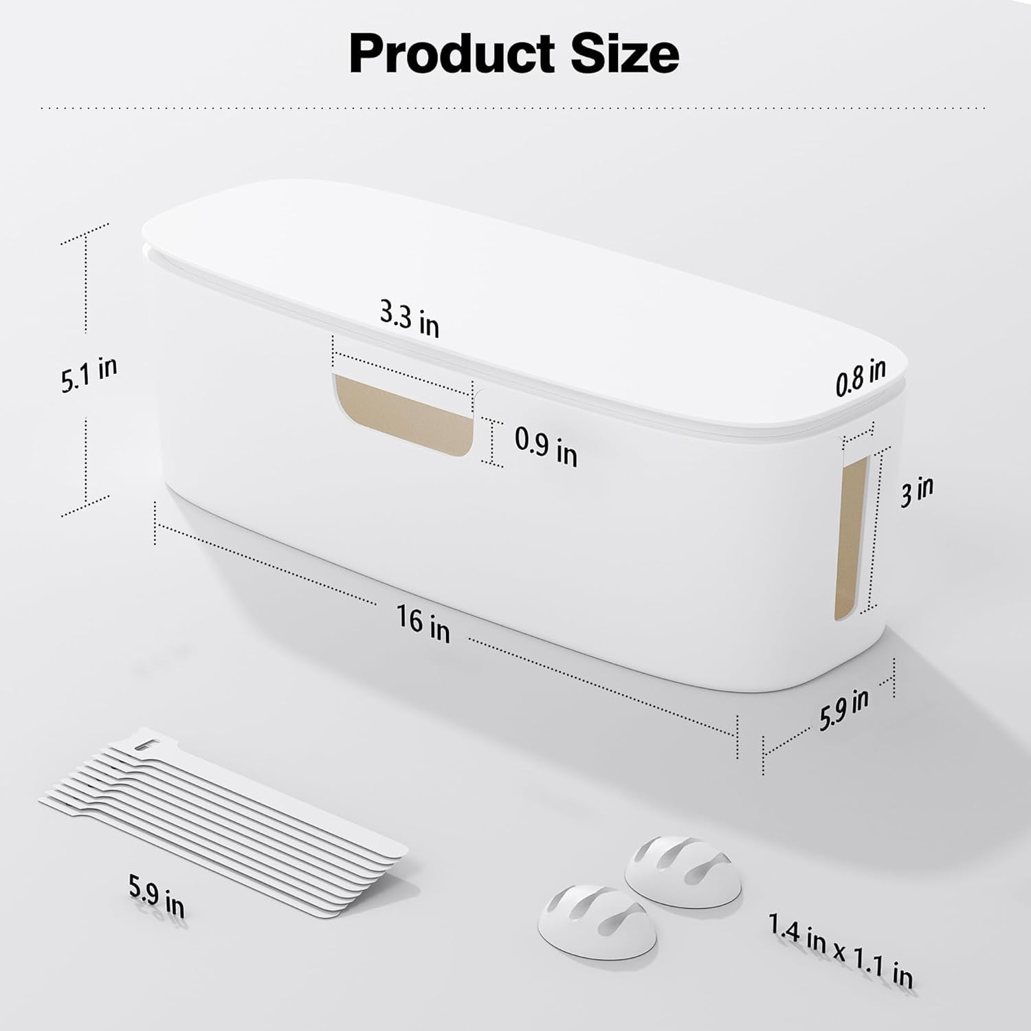 Cable Management Box - Large Cord Organizer Box to Hide & Under Desk, TV Computer Wires Cable Organizer Box with Baby Proofs, Desk Cord Organizer for Home/Office - White