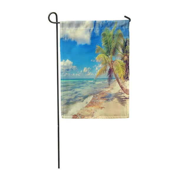 POGLIP Tropical White Sandy Beach Palm Trees Saona Island Dominican Garden Flag Decorative Flag House Banner 12x18 inch