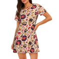 thumbnail image 1 of Fotbe gold Skull Guitar record Bata de Dormir para Mujer con Estampado, Camisón de Algodón de Manga Corta, Ropa de Dormir Casual, 1 of 6
