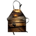 thumbnail image 1 of Ocean Apron Black Sea At Dusk Sunrise Tranquil Scene Coastline with Wooden Pier Picture, Unisex Kitchen Bib Apron with Adjustable Neck for Cooking Baking Gardening, Brown Yellow Grey, by Ambesonne, 1 of 3