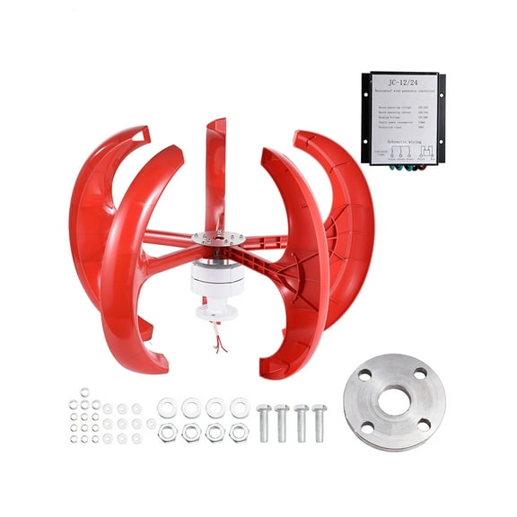 Wind Turbine Generator Kit, Vertical Axis Wind Turbine, Hybrid Wind Solar System with Controller, Flange Plate, 1200W 24V 5 Leaves Windmill Generator Kit for Ship
