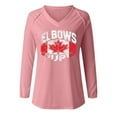 thumbnail image 3 of MHFRRA Camiseta Informal de Manga Larga con Cuello En V y Estampado Canadiense para Mujer Rosa, 3 of 4