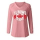thumbnail image 3 of MHFRRA Camiseta Informal de Manga Larga con Cuello En V y Estampado Canadiense para Mujer Rosa, 3 of 4