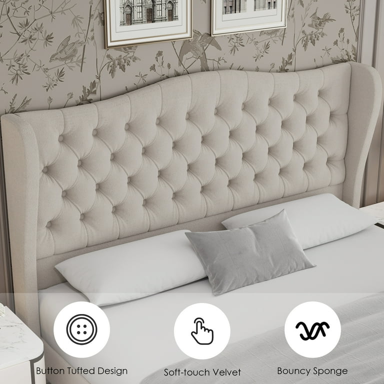 Homfa King Size Bed Frame, 54.3” Tall Velvet Upholstered Homfa King Size Bed Frame, 54.3” Tall Velvet Upholstered