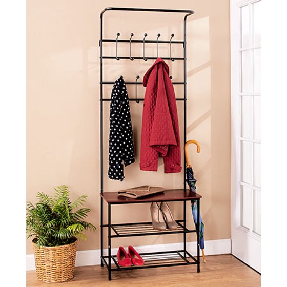 Entry Way Hall Rack w/ Hooks Iron Hook Coat Hat Jacket Hanging