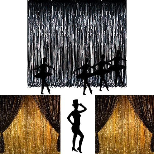 2 Pc Metallic Black Metallic Silver Gold Rainbow Foil Fringe